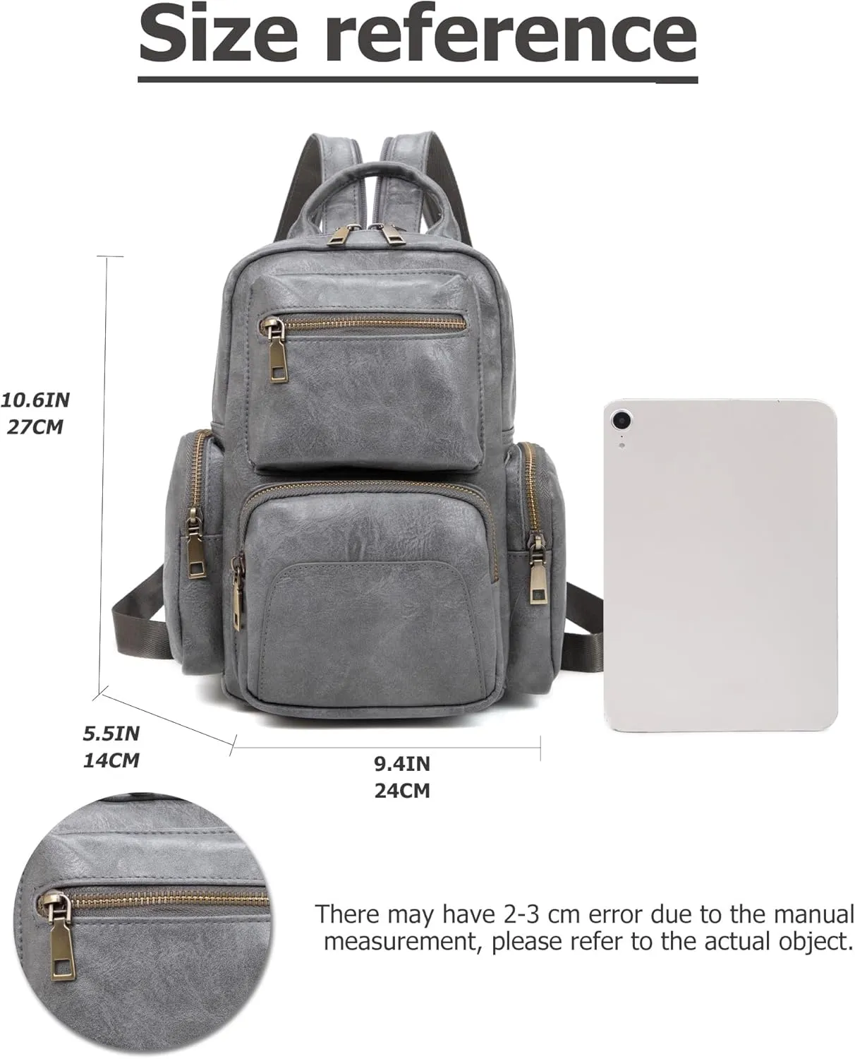 myfriday Vintage Backpack Purse for Women Ladies Leather Sling Backpack Purse Designer Convertible Travel Backpack (Grey)