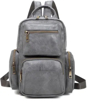 myfriday Vintage Backpack Purse for Women Ladies Leather Sling Backpack Purse Designer Convertible Travel Backpack (Grey)