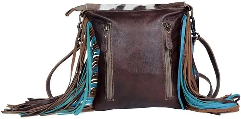 Myra Bag Cobal Blue Conceal Carry Cow print tooled leather fringe bag S-3345