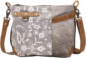 Myra Bag Dove Upcycled Canvas & Cowhide Shoulder Bag S-1448