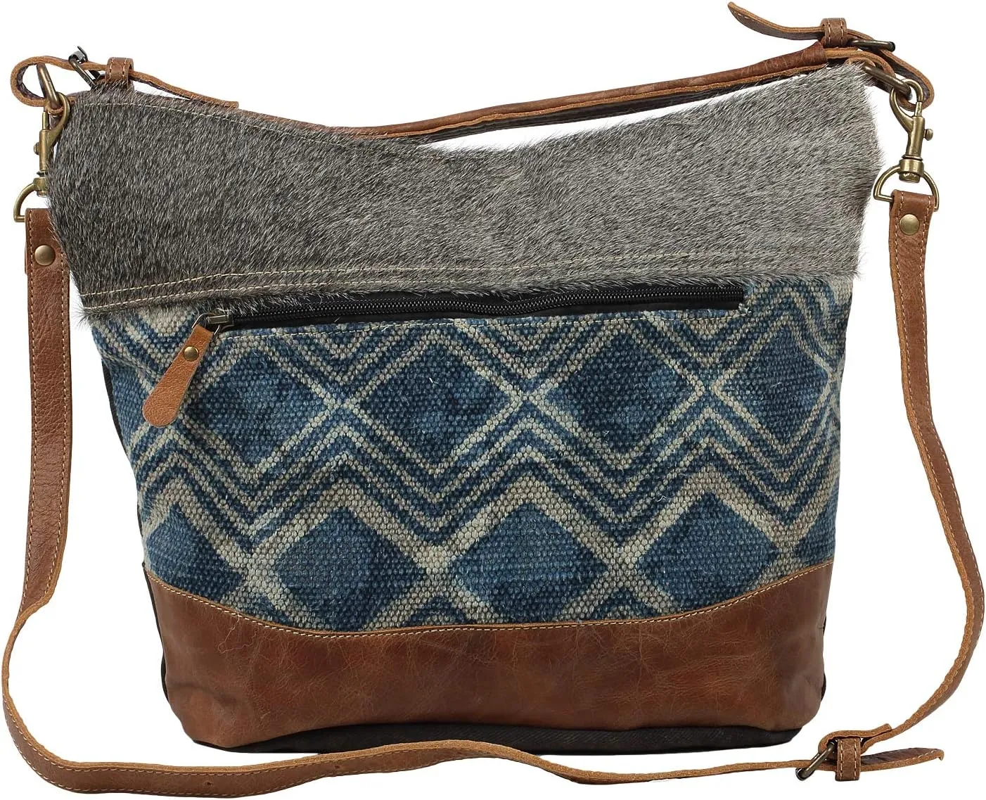 Myra Bag Mid Town Tide Upcycled Canvas & Cowhide Leather Shoulder Bag S-1583