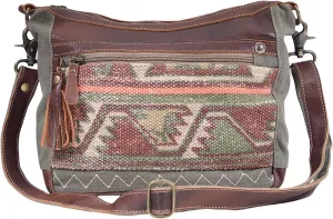 Myra womens Bag Luguni Upcycled Canvas & Leather Shoulder Bag S-1610, Brown, Green, Orange, One Size,