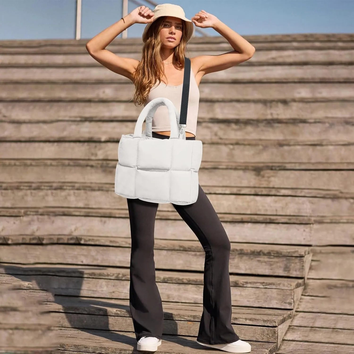 NAARIIAN Puffer Tote Bag for Women, Lightweight Quilted Puffy Shoulder Handbag with Adjustable Shoulder Strap