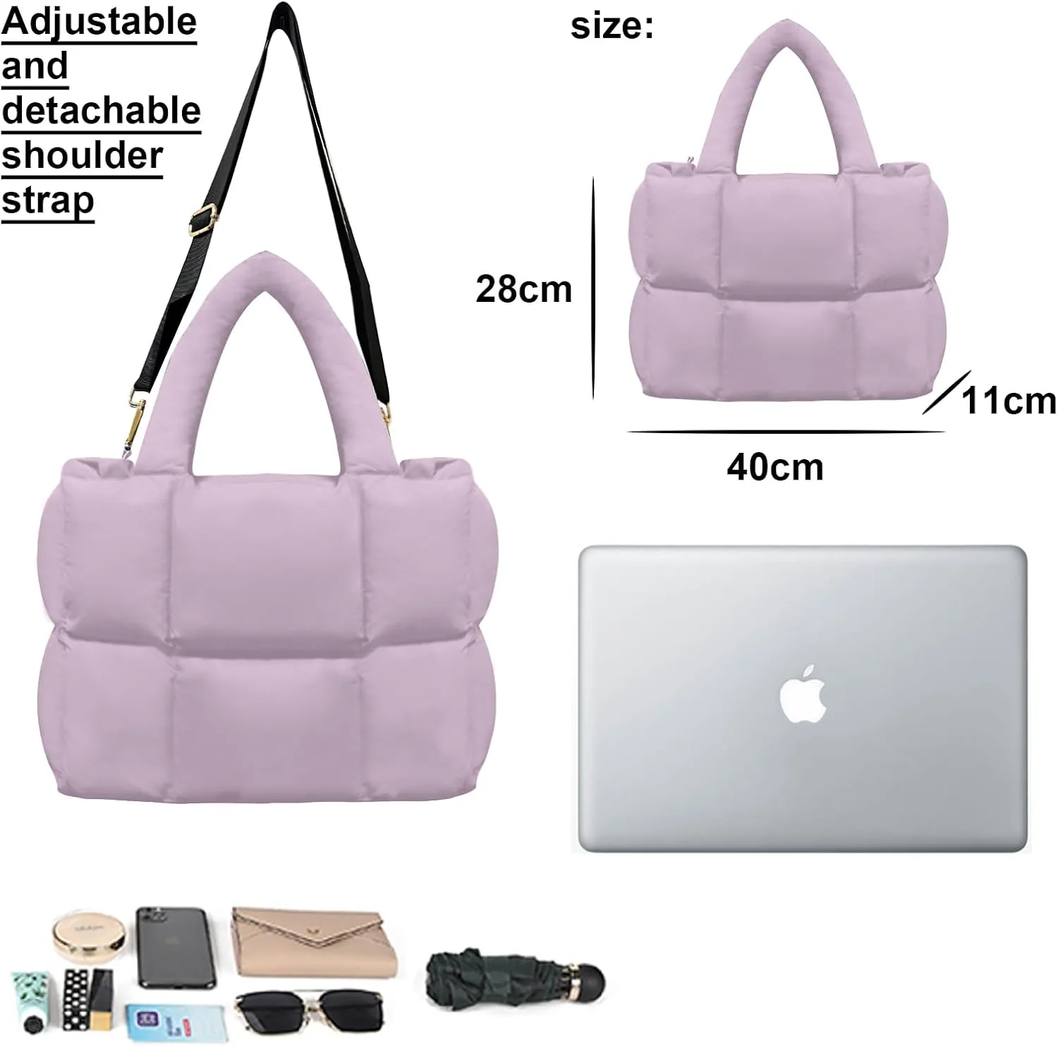 NAARIIAN Puffer Tote Bag for Women, Lightweight Quilted Puffy Shoulder Handbag with Adjustable Shoulder Strap