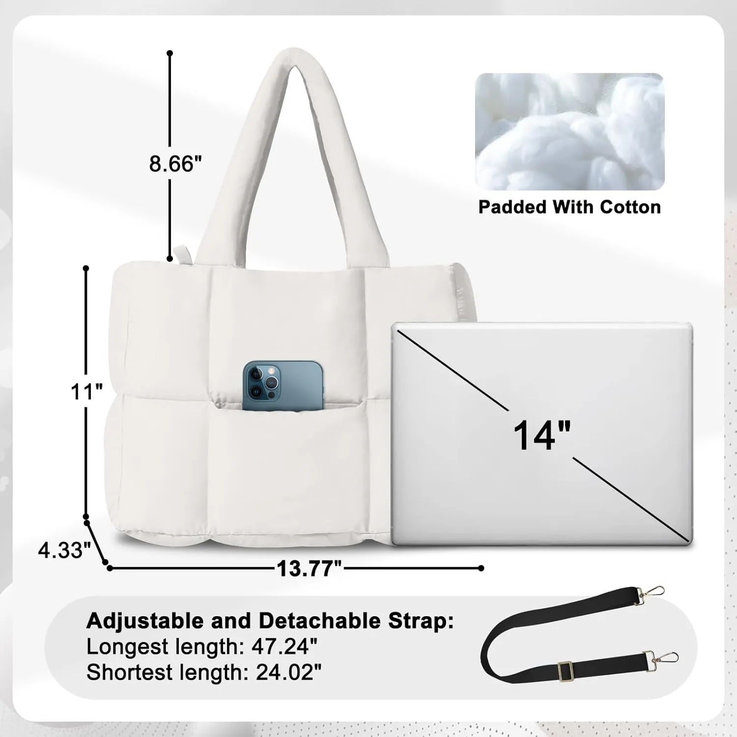 NAARIIAN Puffer Tote Bag for Women, Lightweight Quilted Puffy Shoulder Handbag with Adjustable Shoulder Strap