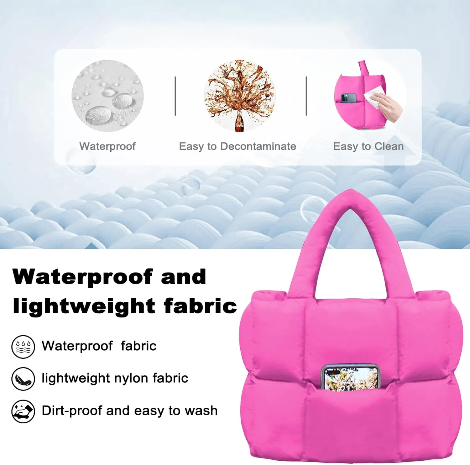 NAARIIAN Puffer Tote Bag for Women, Lightweight Quilted Puffy Shoulder Handbag with Adjustable Shoulder Strap