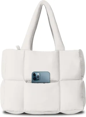 NAARIIAN Puffer Tote Bag for Women, Lightweight Quilted Puffy Shoulder Handbag with Adjustable Shoulder Strap