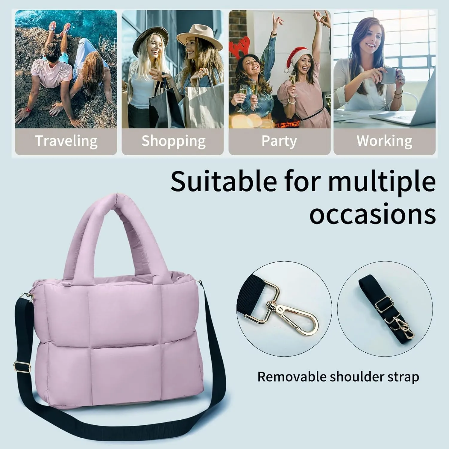 NAARIIAN Puffer Tote Bag for Women, Lightweight Quilted Puffy Shoulder Handbag with Adjustable Shoulder Strap
