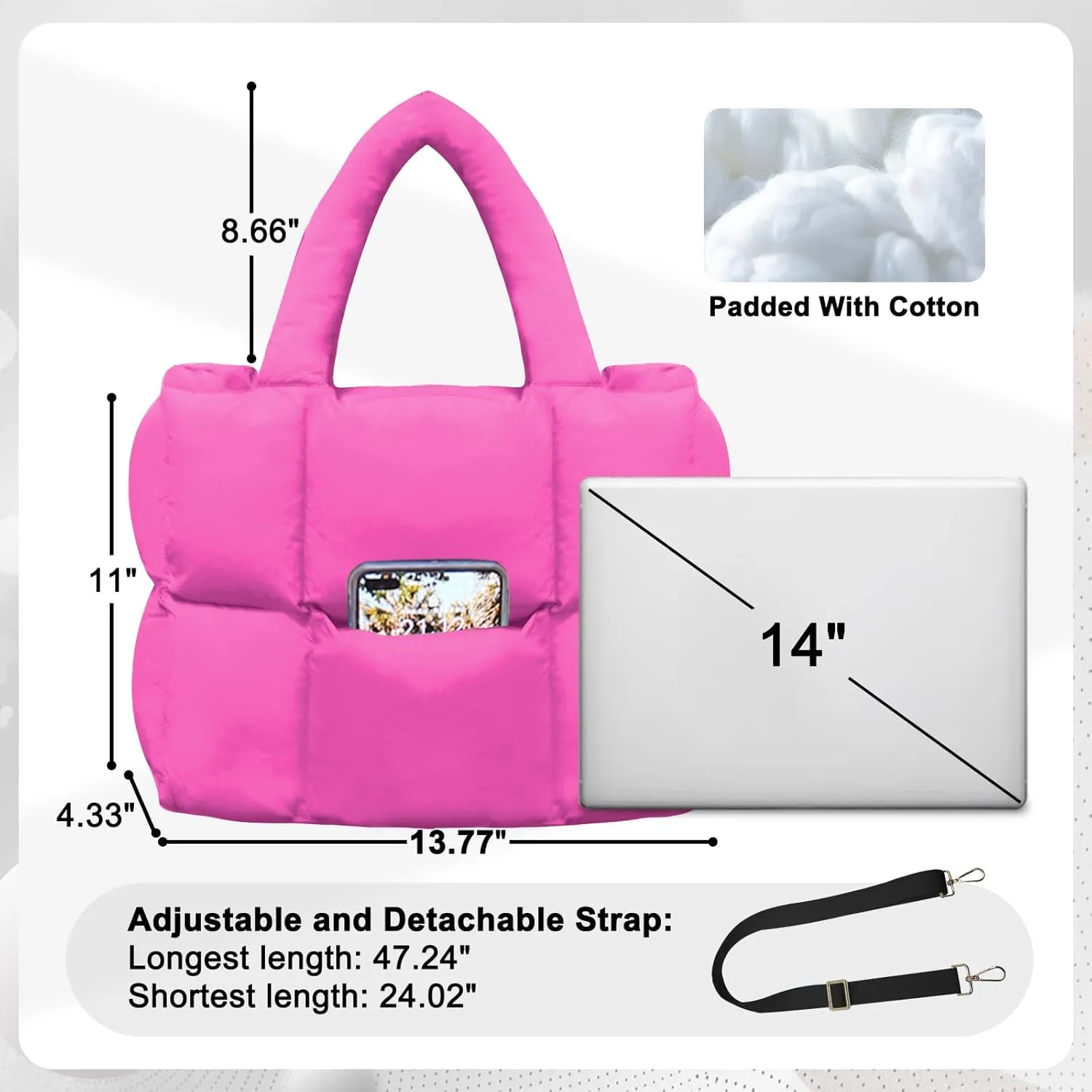 NAARIIAN Puffer Tote Bag for Women, Lightweight Quilted Puffy Shoulder Handbag with Adjustable Shoulder Strap