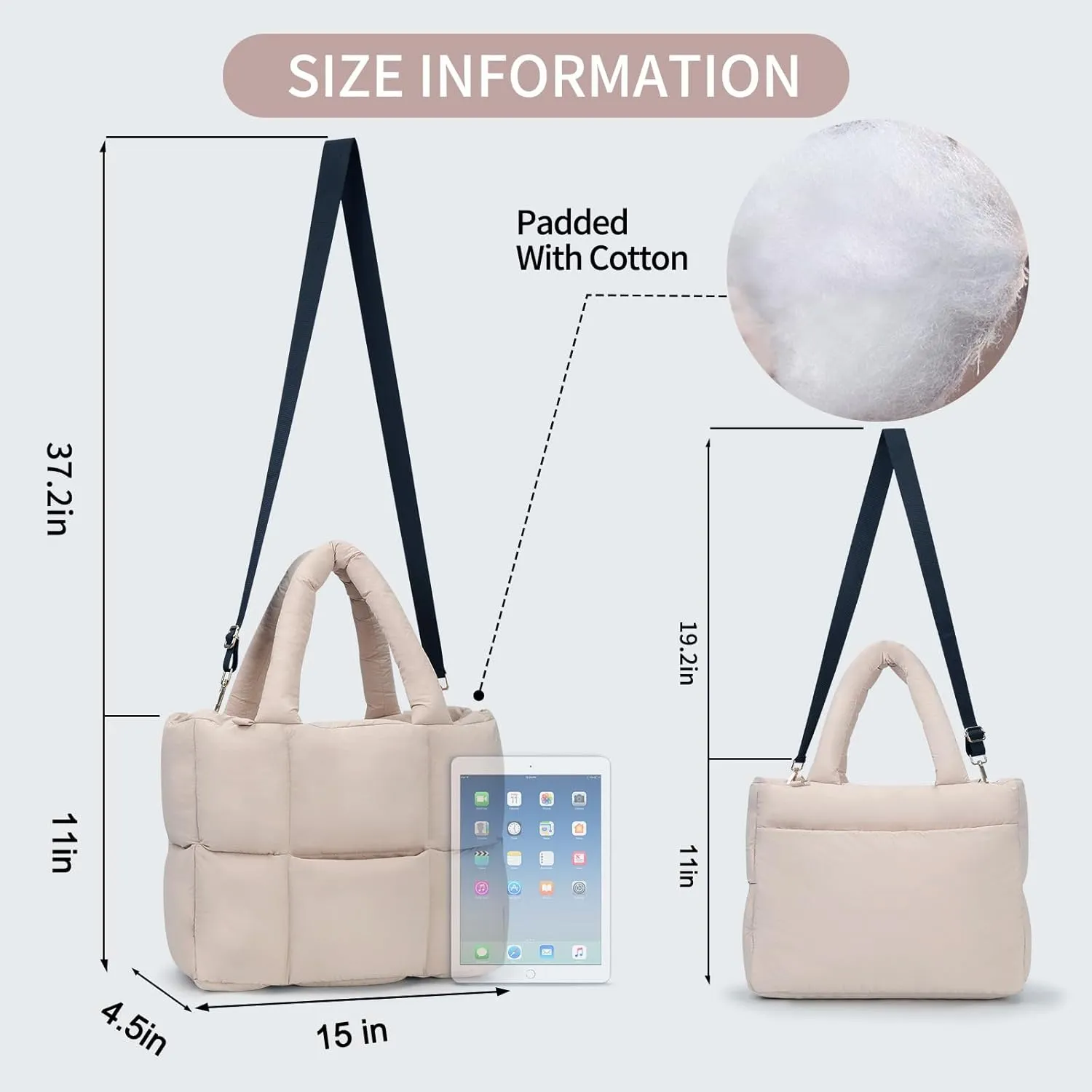 NAARIIAN Puffer Tote Bag for Women, Lightweight Quilted Puffy Shoulder Handbag with Adjustable Shoulder Strap