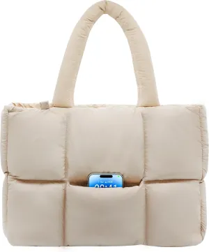 NAARIIAN Puffer Tote Bag for Women, Lightweight Quilted Puffy Shoulder Handbag with Adjustable Shoulder Strap