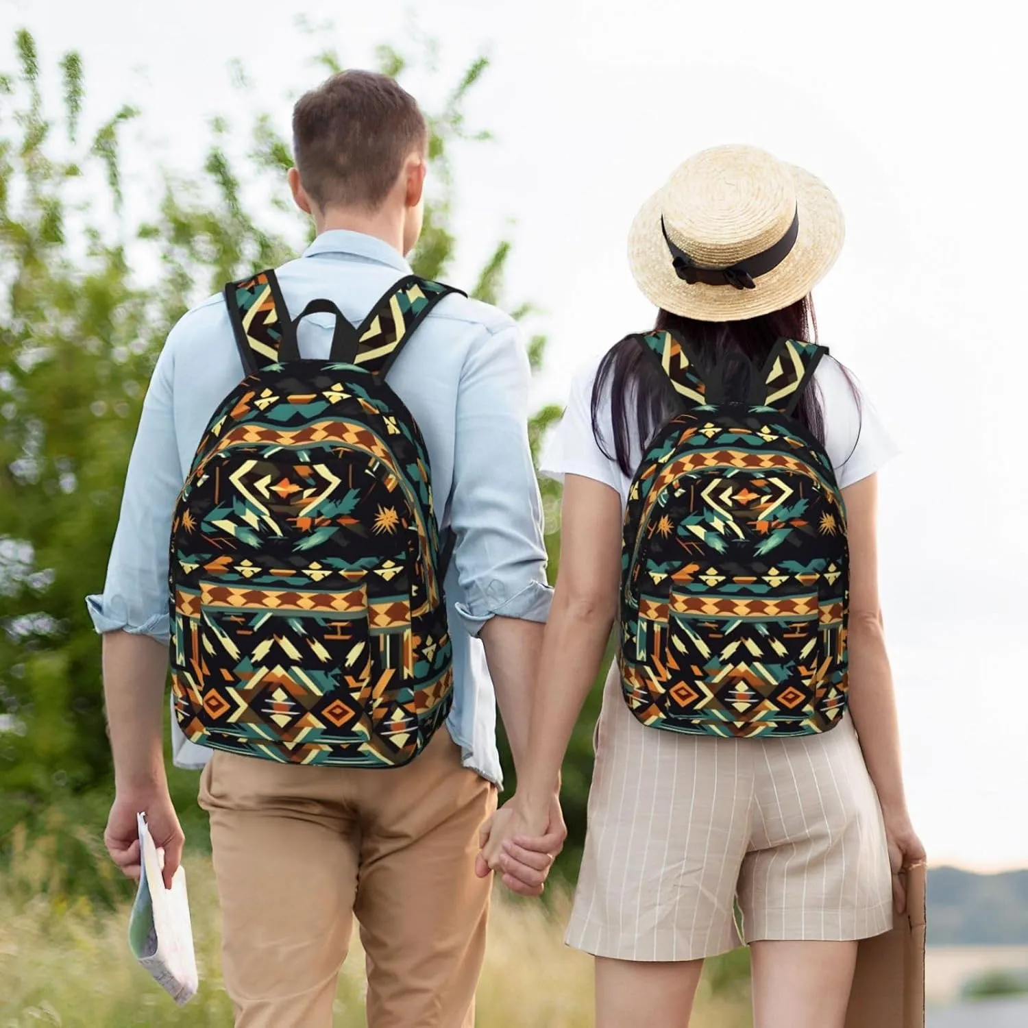 Native American Patterns Print Canvas Laptop Backpack Outdoor Casual Travel Bag Daypack Book Bag For Men Women