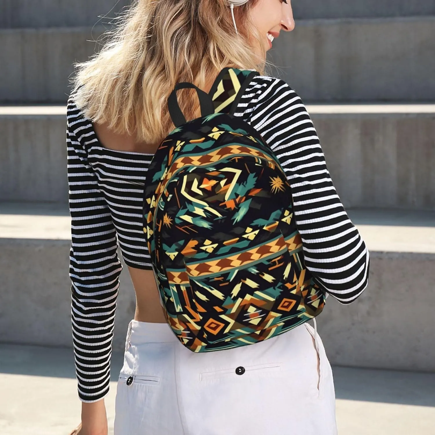 Native American Patterns Print Canvas Laptop Backpack Outdoor Casual Travel Bag Daypack Book Bag For Men Women