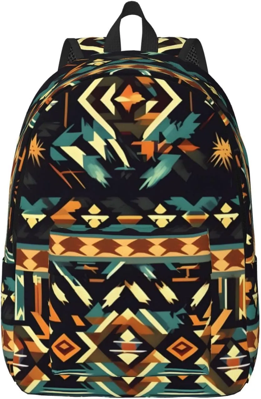 Native American Patterns Print Canvas Laptop Backpack Outdoor Casual Travel Bag Daypack Book Bag For Men Women