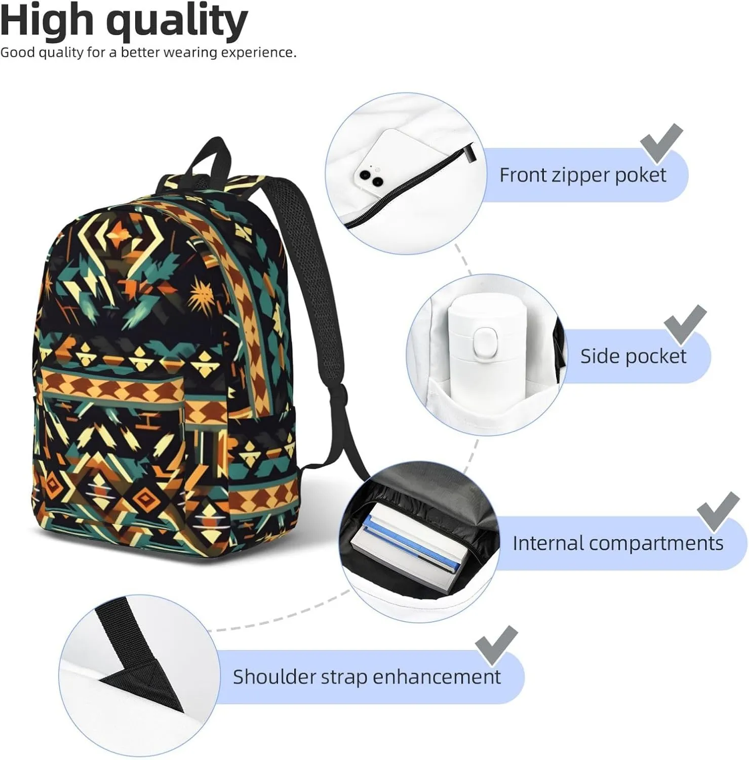 Native American Patterns Print Canvas Laptop Backpack Outdoor Casual Travel Bag Daypack Book Bag For Men Women
