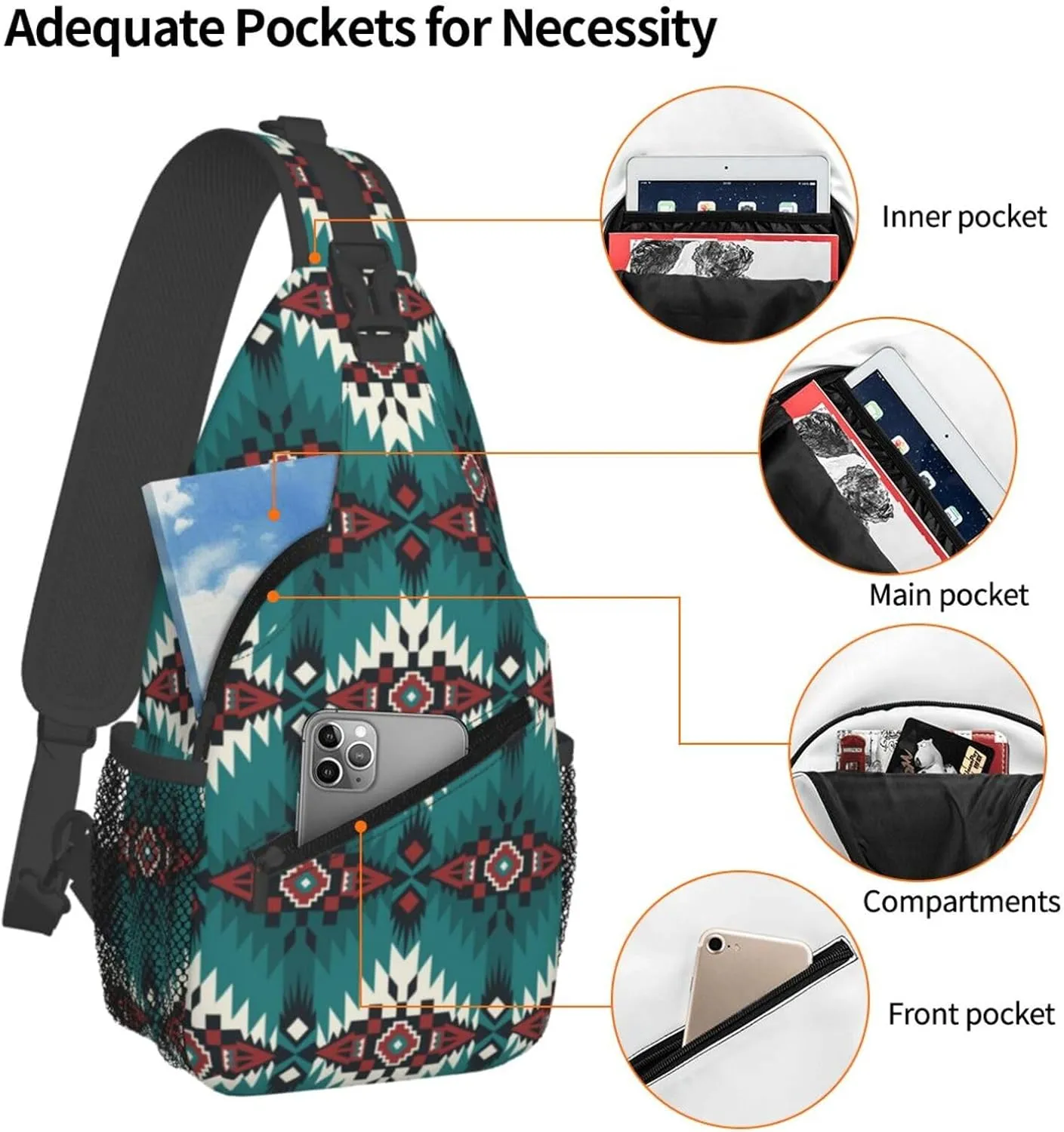 Native American Sling Backpack Chest Bag Crossbody Shoulder Bag Gym Cycling Travel Hiking Daypack For Men Women