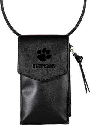 NCAA Clemson University Cross Body Black Wallet with Strap, Officially Licensed Team Logo, Leather Crossbody Bags for Women Cell Phone Bag Wallet Purses
