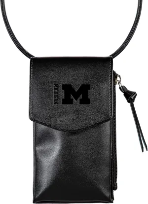 NCAA University Of Michigan Cross Body Black Wallet with Strap, Officially Licensed Team Logo, Leather Crossbody Bags for Women Cell Phone Bag Wallet Purses