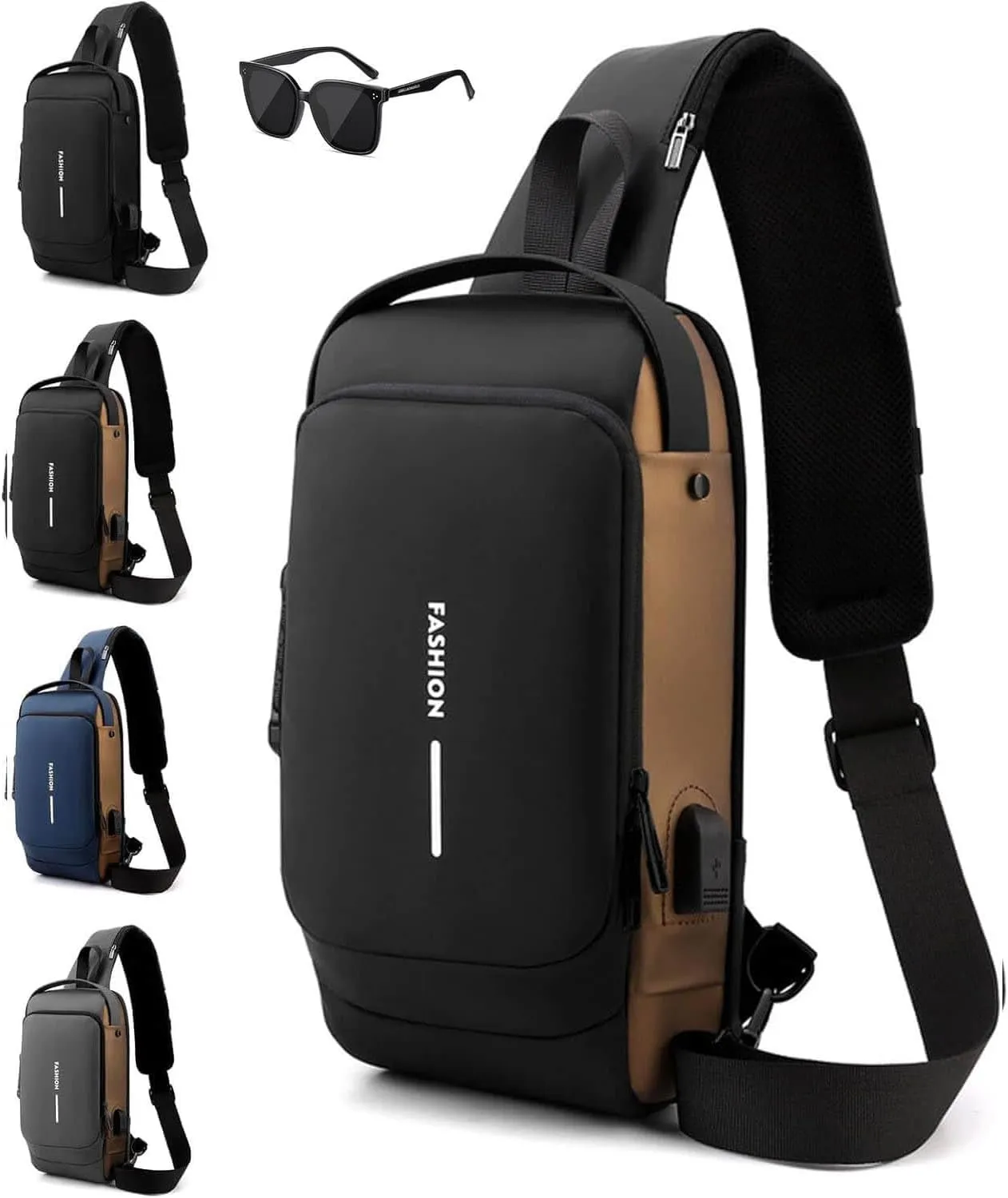 New Carbon Fiber Streamline Anti-Theft Sling Bag,Sling Backpack USB Waterproof Chest Daypack for Travel,Gym,Commutes