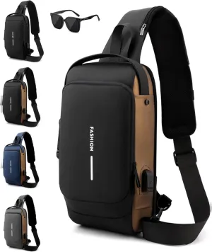 New Carbon Fiber Streamline Anti-Theft Sling Bag,Sling Backpack USB Waterproof Chest Daypack for Travel,Gym,Commutes