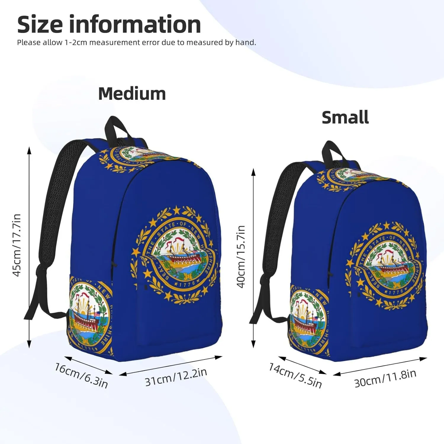 New Hampshire state flag print Hiking Backpack Casual Daypack Outdoor Travel Backpacks Bookbag for Men Women Adult