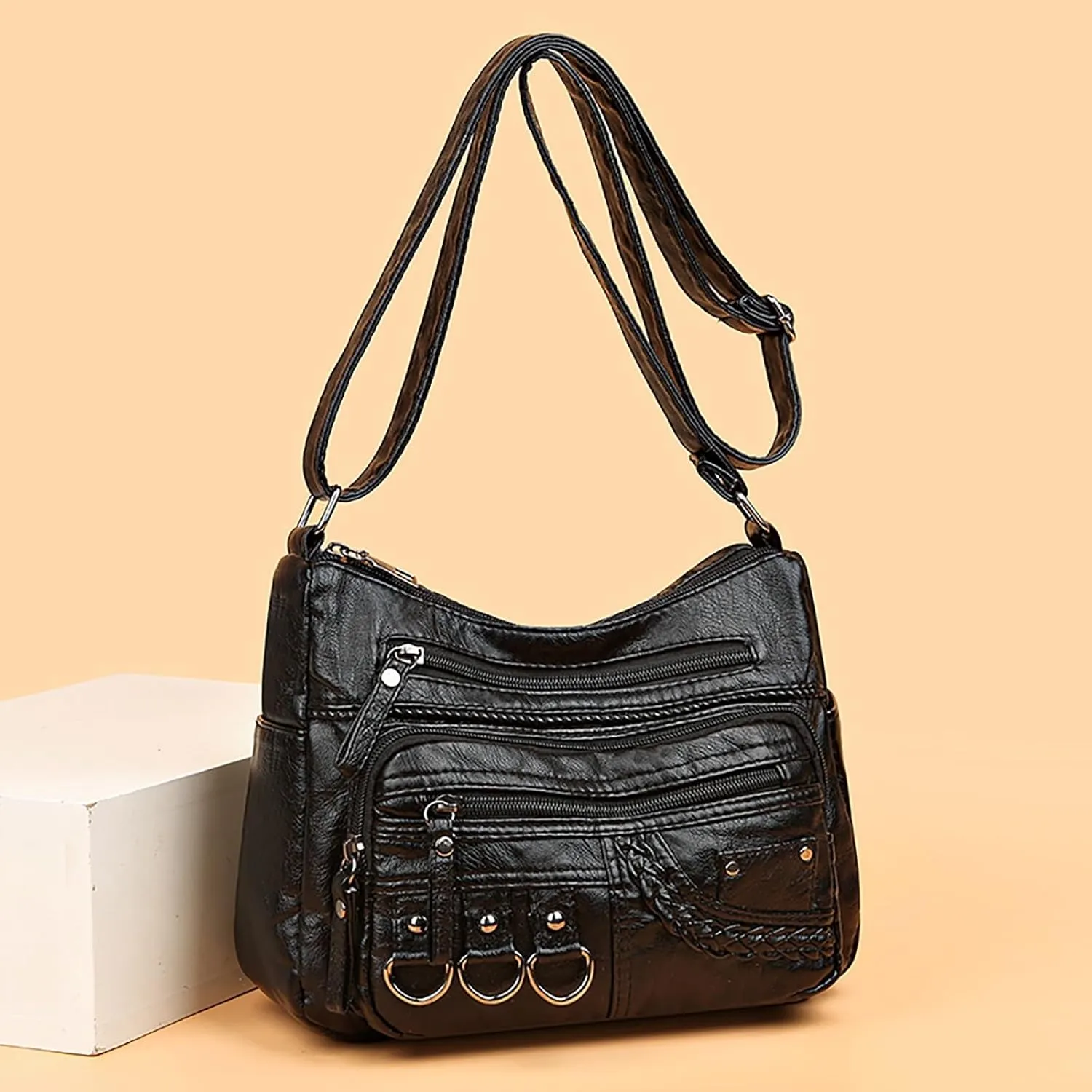 New Vintage Fashionable Large Space Weaving Crossbody Bag Simple And Magnificent Messenger Bag with (Black, One Size)