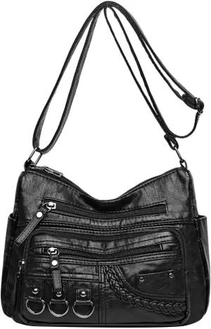 New Vintage Fashionable Large Space Weaving Crossbody Bag Simple And Magnificent Messenger Bag with (Black, One Size)