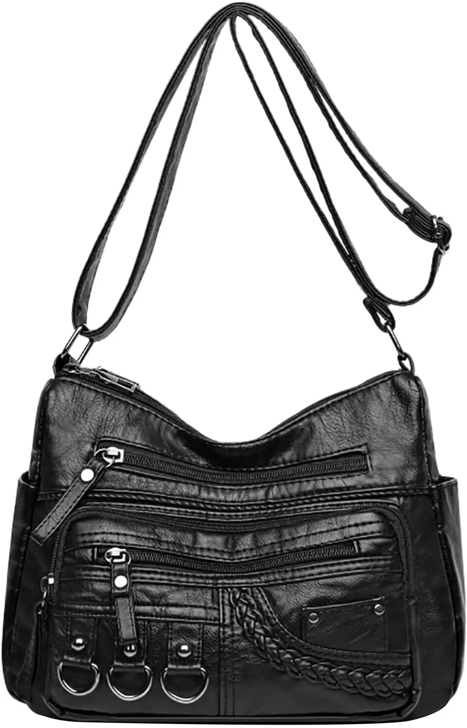 New Vintage Fashionable Large Space Weaving Crossbody Bag Simple And Magnificent Messenger Bag with (Black, One Size)