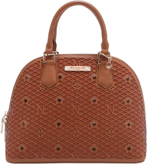 Nicole Lee Dome Satchel, Vegan Leather, Laser-cut Floral Pattern