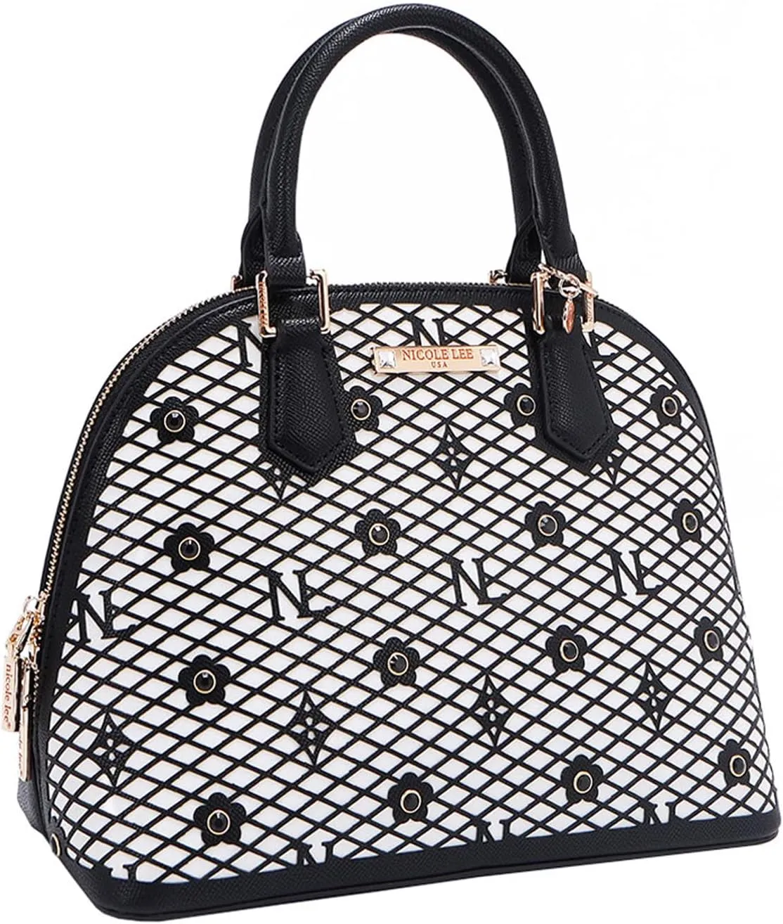Nicole Lee Dome Satchel, Vegan Leather, Laser-cut Floral Pattern