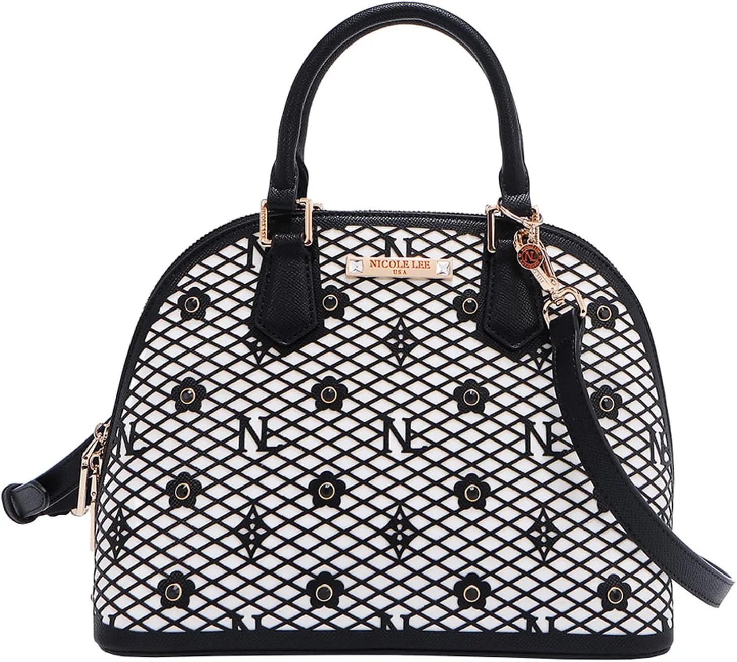 Nicole Lee Dome Satchel, Vegan Leather, Laser-cut Floral Pattern