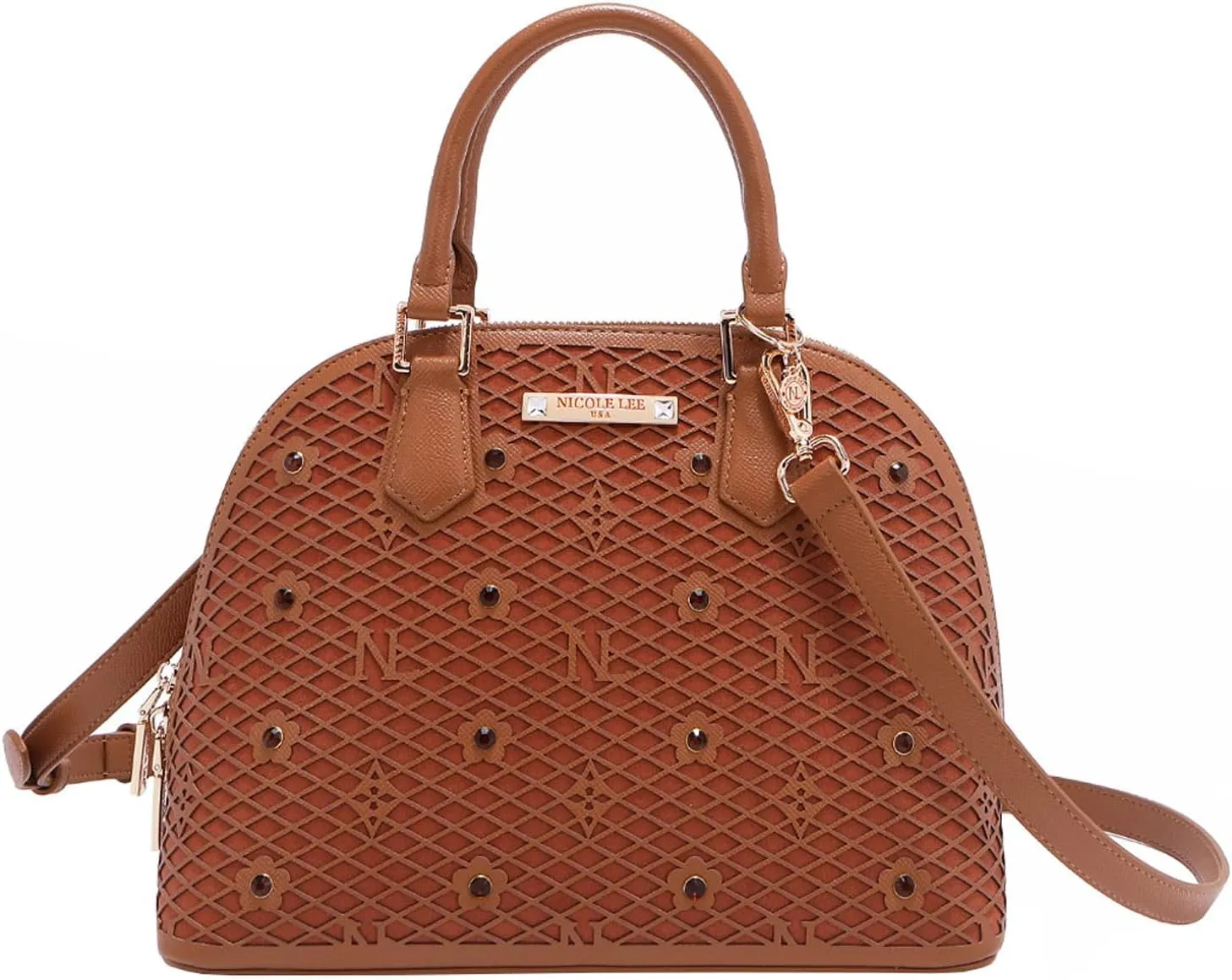 Nicole Lee Dome Satchel, Vegan Leather, Laser-cut Floral Pattern