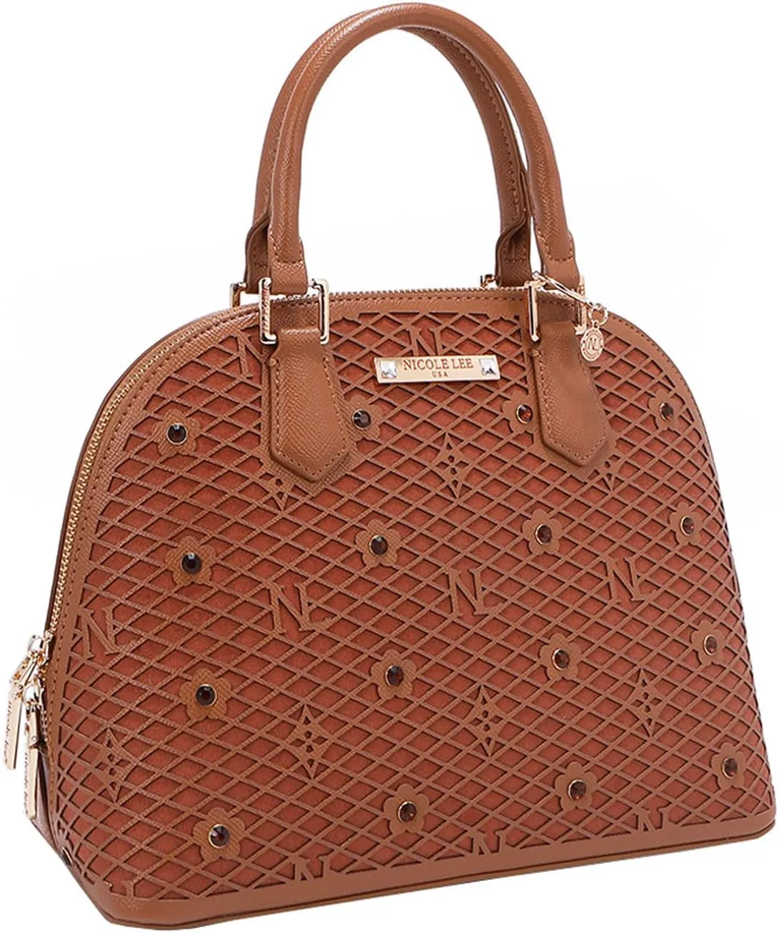 Nicole Lee Dome Satchel, Vegan Leather, Laser-cut Floral Pattern