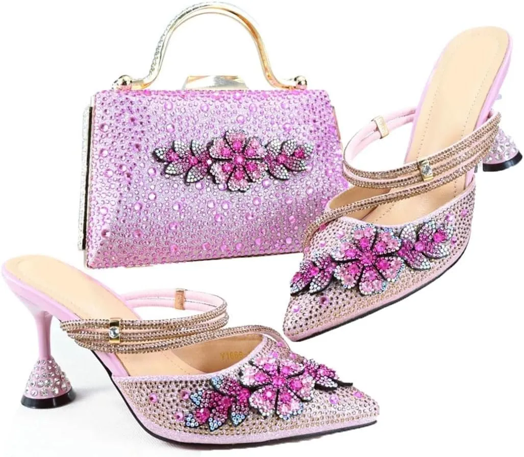 Nigerian Artisan Crafted Shoe Bag Duo Rhinestone Wedding Heels Italian Design Accessories