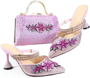 Nigerian Artisan Crafted Shoe Bag Duo Rhinestone Wedding Heels Italian Design Accessories