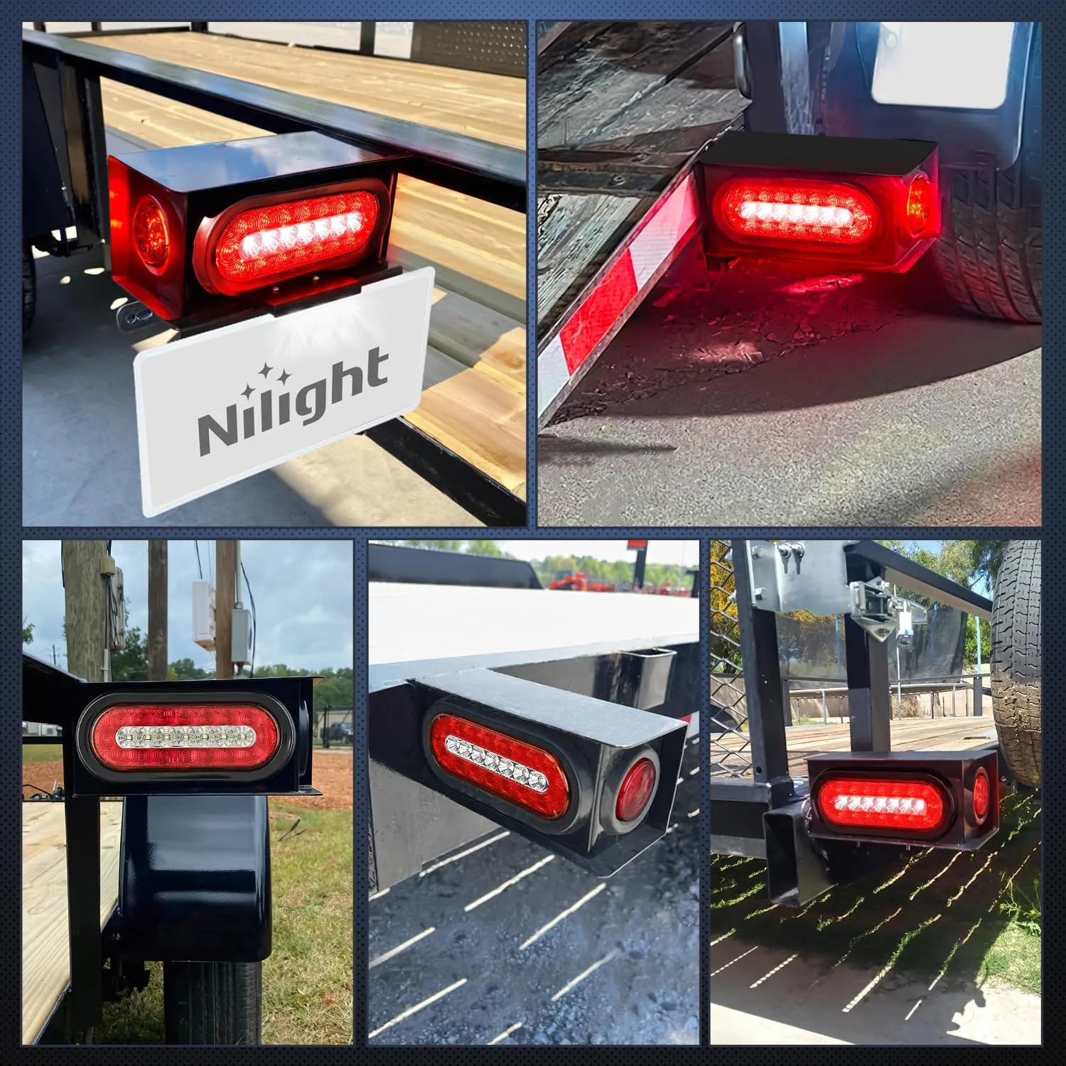 Nilight 2 PCS Steel Trailer Light Boxes Housing Kit 3LED License Plate Lights 6 Inches Oval Red White Trailight 2 Inch Round Side Marker Lamp Grommet Plugs for Truck Tractor Car