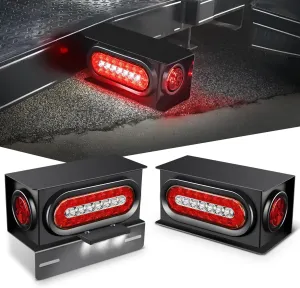 Nilight 2 PCS Steel Trailer Light Boxes Housing Kit 3LED License Plate Lights 6 Inches Oval Red White Trailight 2 Inch Round Side Marker Lamp Grommet Plugs for Truck Tractor Car