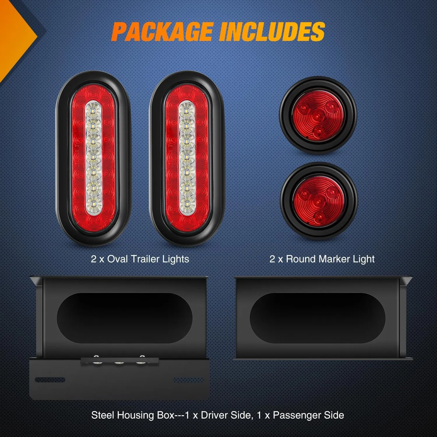 Nilight 2 PCS Steel Trailer Light Boxes Housing Kit 3LED License Plate Lights 6 Inches Oval Red White Trailight 2 Inch Round Side Marker Lamp Grommet Plugs for Truck Tractor Car
