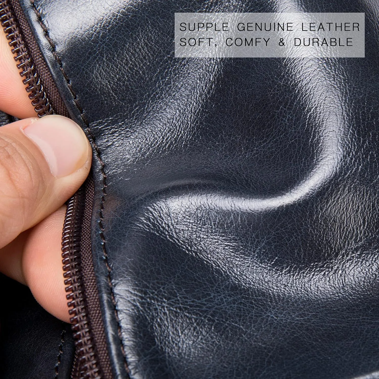 NIUCUNZH Cowhide Waist Fanny Pack-Genuine Leather and Slim with Adjustable Waistband Dark Blue