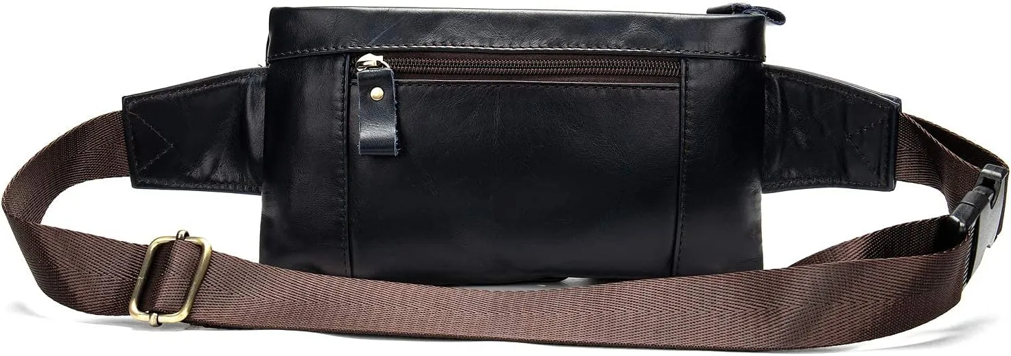 NIUCUNZH Cowhide Waist Fanny Pack-Genuine Leather and Slim with Adjustable Waistband Dark Blue