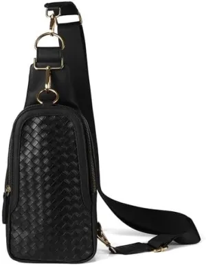 Nollia Small Black Leather Sling Bag for Women | Fashion Crossbody Bag | Chest Bag with Adjustable and Reversible Strap