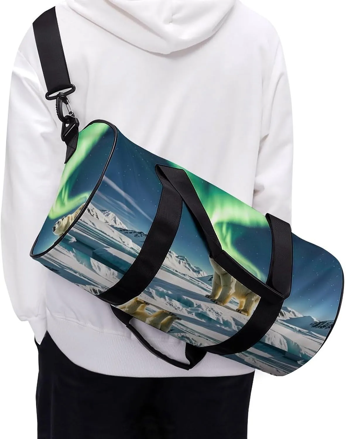 Northern Lights Polar Bear Gym Bag Small Travel Duffle Bag with Compartment Carry On Weekender Bag for Women Men