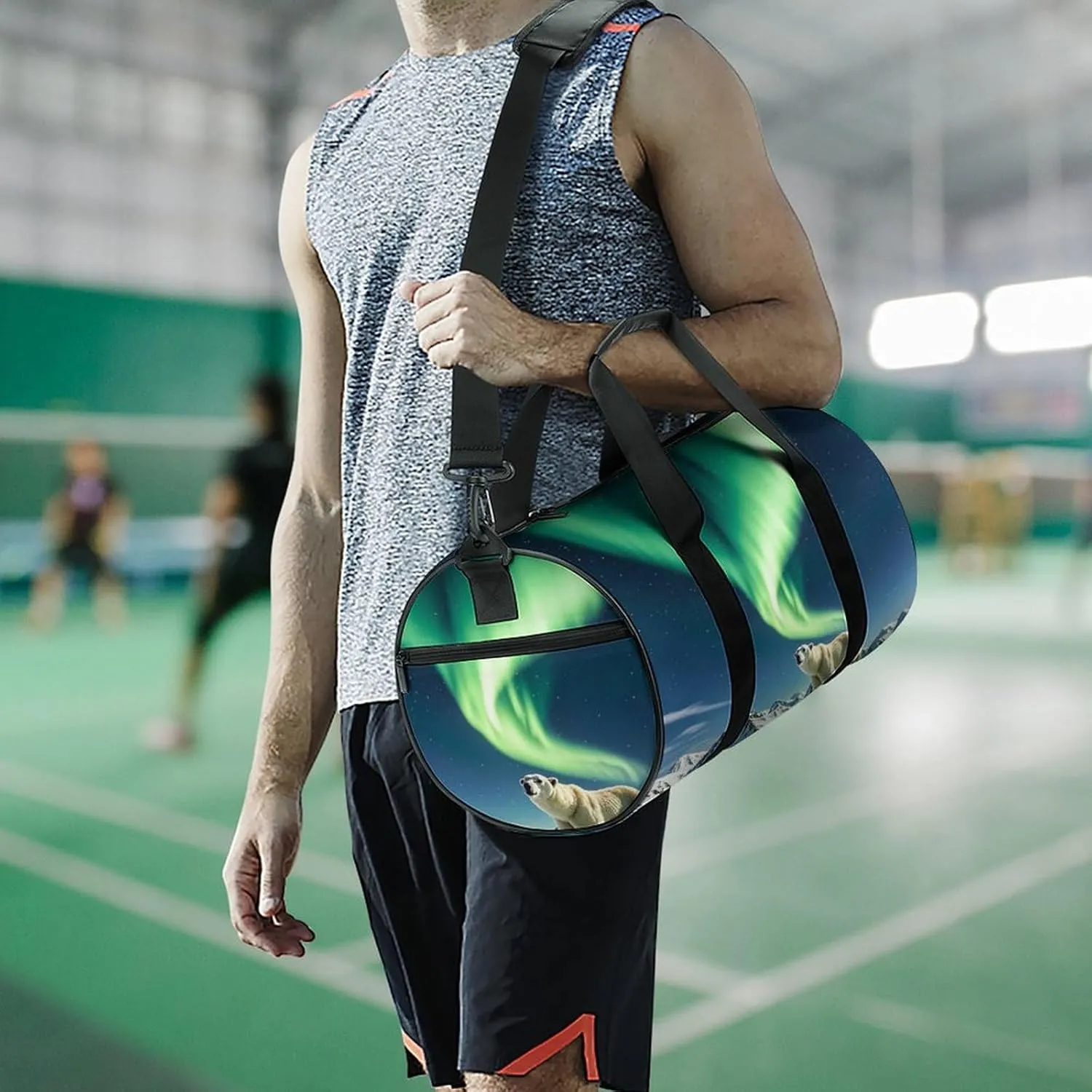 Northern Lights Polar Bear Gym Bag Small Travel Duffle Bag with Compartment Carry On Weekender Bag for Women Men