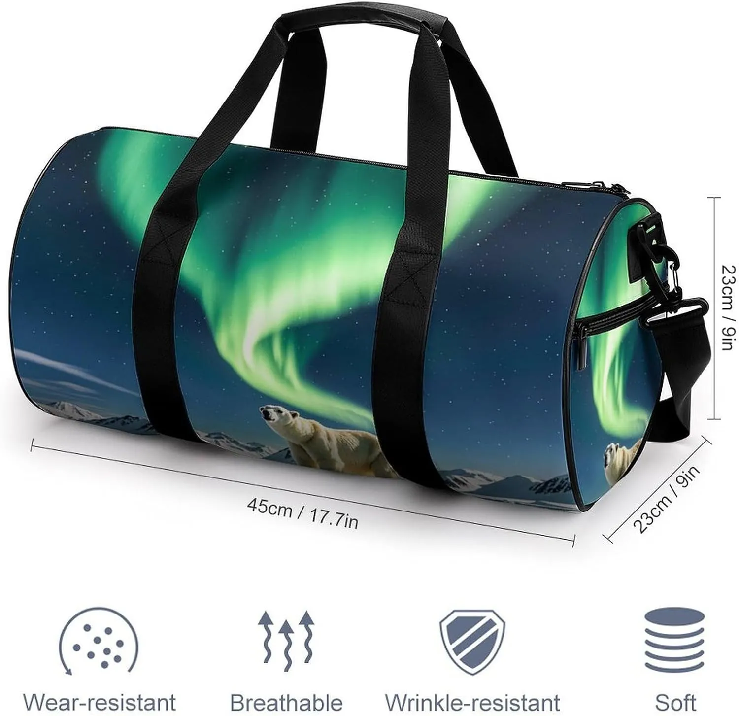 Northern Lights Polar Bear Gym Bag Small Travel Duffle Bag with Compartment Carry On Weekender Bag for Women Men
