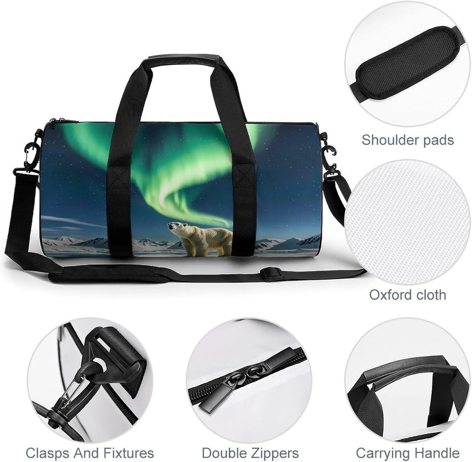 Northern Lights Polar Bear Gym Bag Small Travel Duffle Bag with Compartment Carry On Weekender Bag for Women Men
