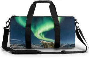 Northern Lights Polar Bear Gym Bag Small Travel Duffle Bag with Compartment Carry On Weekender Bag for Women Men