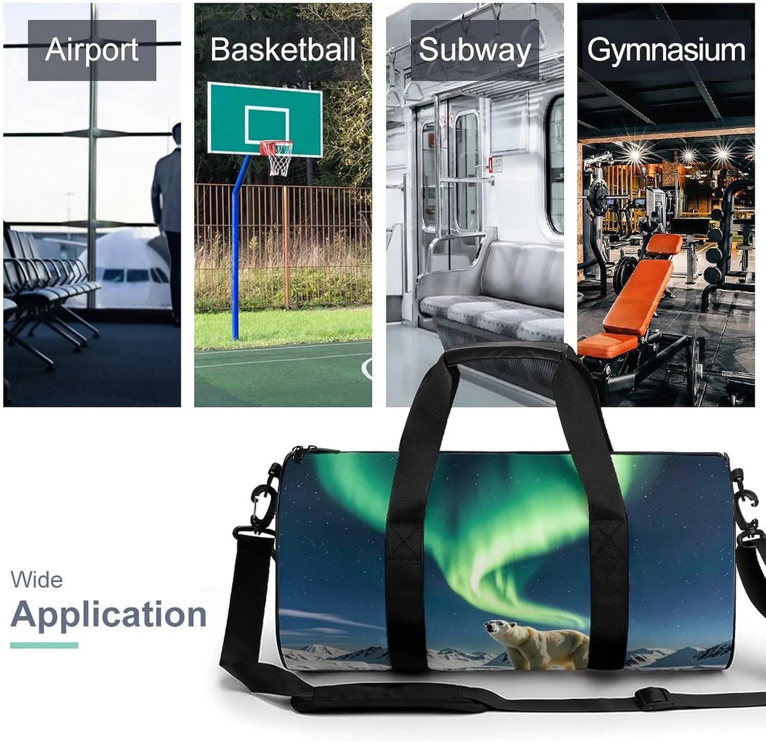 Northern Lights Polar Bear Gym Bag Small Travel Duffle Bag with Compartment Carry On Weekender Bag for Women Men