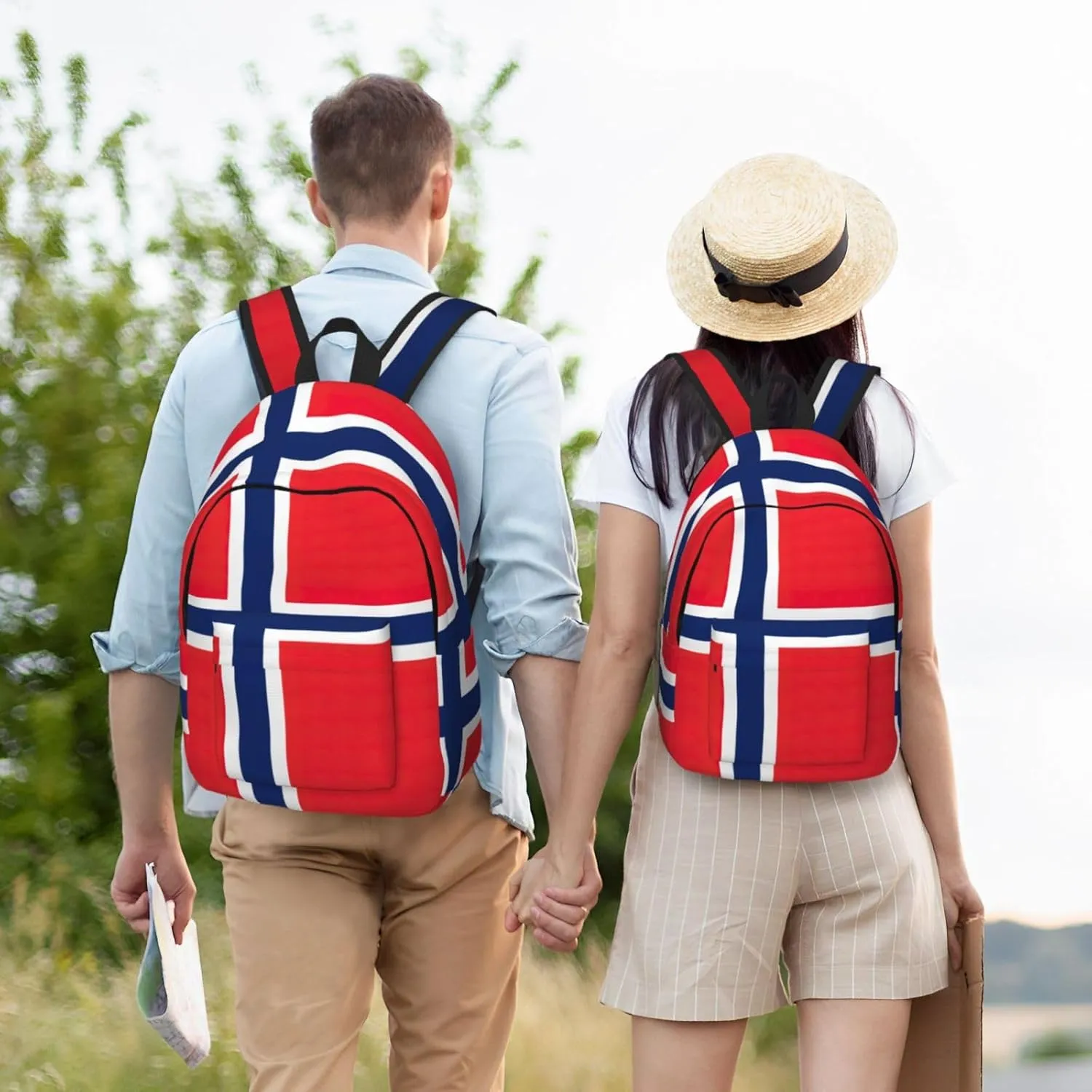 Norwegian flag print Large Laptop Backpack for Women, Work Business Backpacks College Bookbag for School