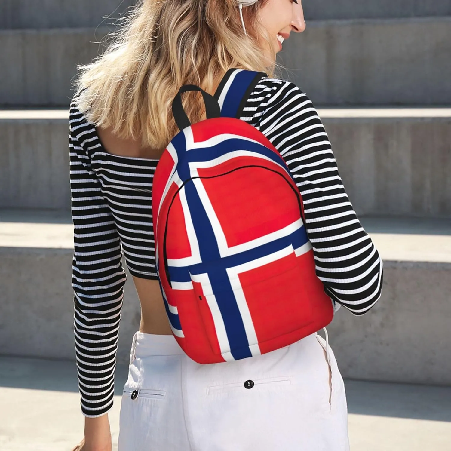 Norwegian flag print Large Laptop Backpack for Women, Work Business Backpacks College Bookbag for School
