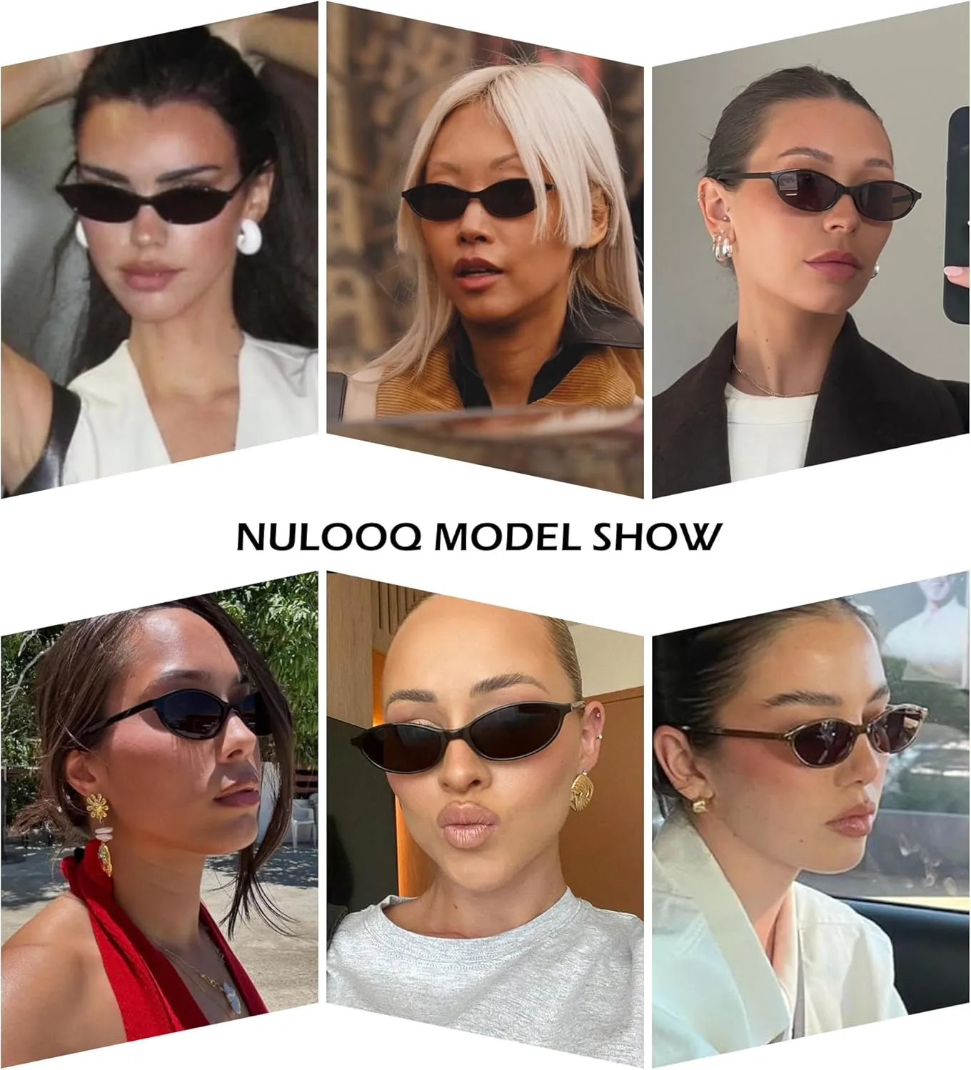 NULOOQ Retro Oval Cat Eye Sunglasses for Women Y2k Trendy Small Narrow Sunnies 90s Designer Sun Glasses